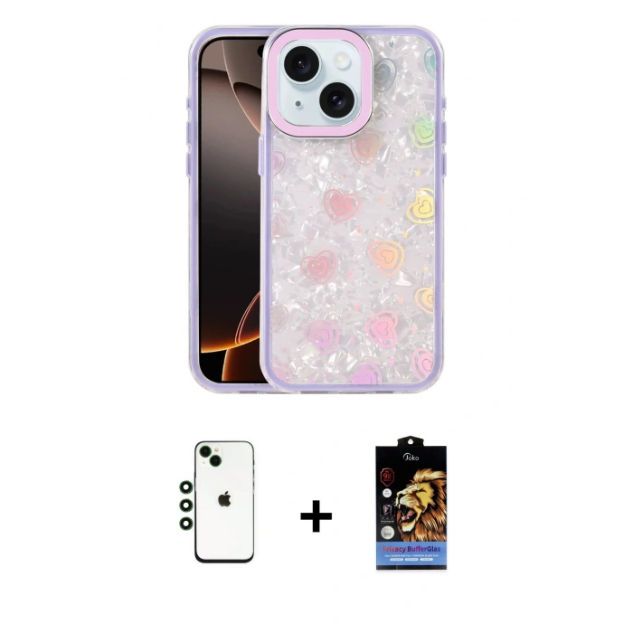 MARSİLYAN™- iPhone 14 Kılıf Odak Prime - Siyah Buffer Hayalet Cam Ekran Koruyucu + Shine Kamera Lens - YL
