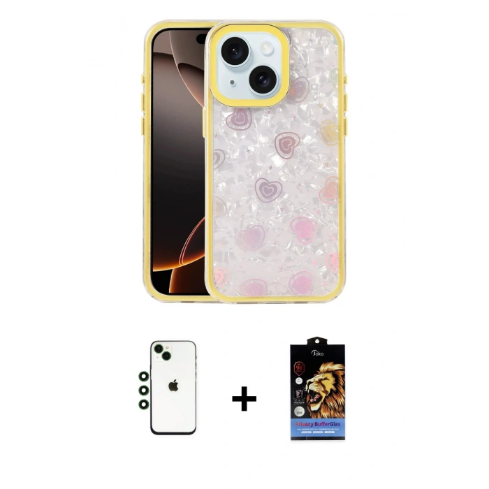 MARSİLYAN™- iPhone 14 Kılıf Odak Prime - Siyah Buffer Hayalet Cam Ekran Koruyucu + Shine Kamera Lens - YL