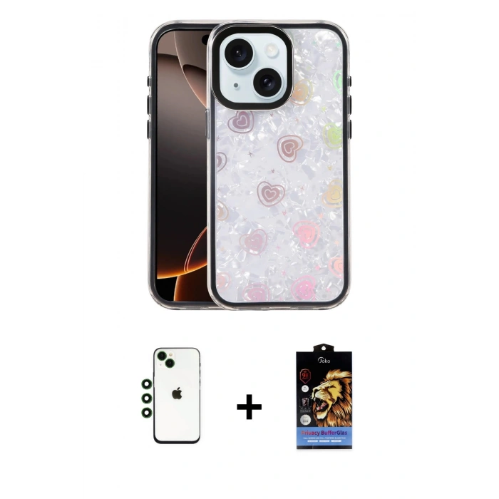 MARSİLYAN™- iPhone 14 Kılıf Odak Prime - Siyah Buffer Hayalet Cam Ekran Koruyucu + Shine Kamera Lens - YL