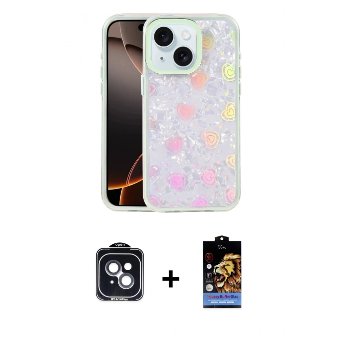 MARSİLYAN™- iPhone 14 Kılıf Odak Prime - Siyah Buffer Hayalet Cam Ekran Koruyucu + PVD Metal Kamera Lens - SH