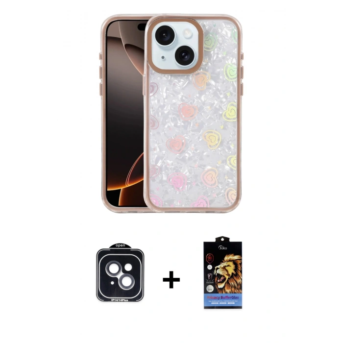 MARSİLYAN™- iPhone 14 Kılıf Odak Prime - Siyah Buffer Hayalet Cam Ekran Koruyucu + PVD Metal Kamera Lens - SH