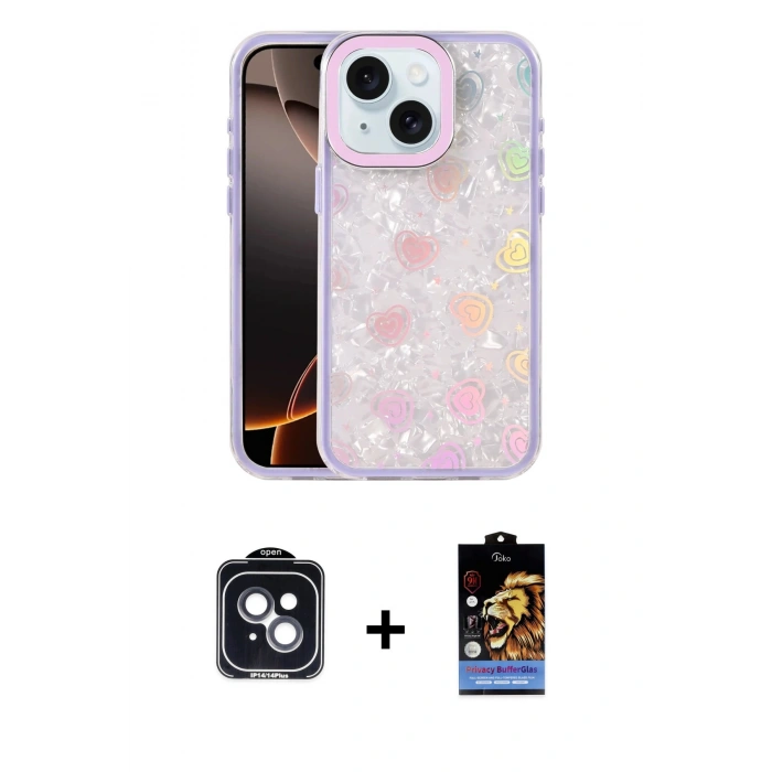 MARSİLYAN™- iPhone 14 Kılıf Odak Prime - Siyah Buffer Hayalet Cam Ekran Koruyucu + PVD Metal Kamera Lens - SH