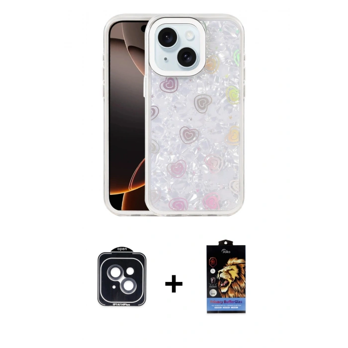 MARSİLYAN™- iPhone 14 Kılıf Odak Prime - Siyah Buffer Hayalet Cam Ekran Koruyucu + PVD Metal Kamera Lens - SH