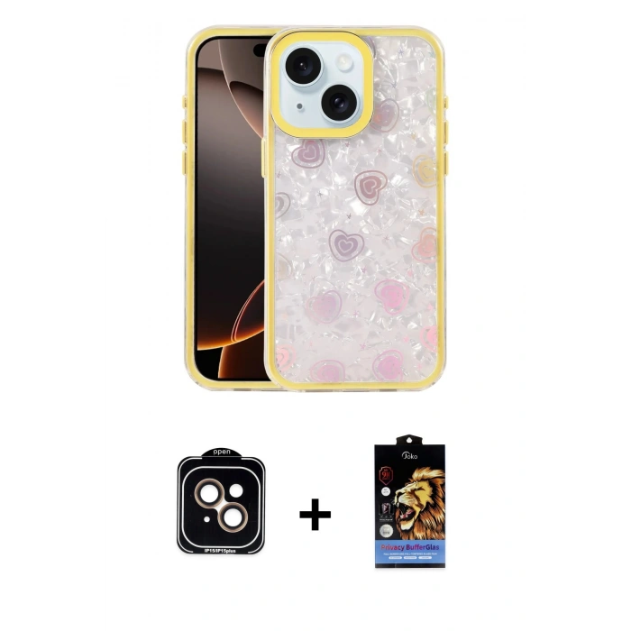 MARSİLYAN™- iPhone 14 Kılıf Odak Prime - Siyah Buffer Hayalet Cam Ekran Koruyucu + PVD Metal Kamera Lens - TU