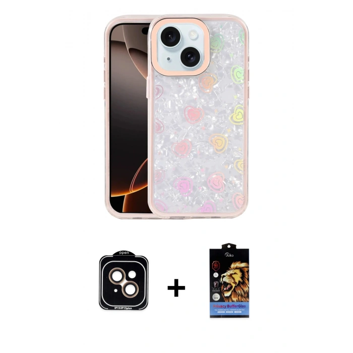 MARSİLYAN™- iPhone 14 Kılıf Odak Prime - Siyah Buffer Hayalet Cam Ekran Koruyucu + PVD Metal Kamera Lens - TU