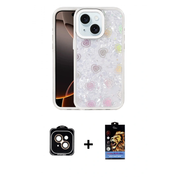 MARSİLYAN™- iPhone 14 Kılıf Odak Prime - Siyah Buffer Hayalet Cam Ekran Koruyucu + PVD Metal Kamera Lens - TU