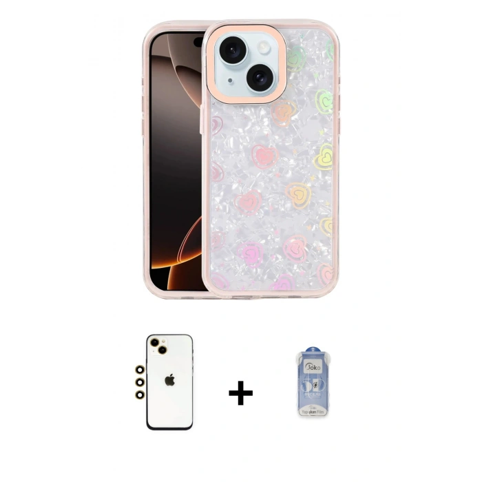 MARSİLYAN™- iPhone 14 Kılıf Odak Prime - Siyah Joko Magic 5D Cam + Gold Shine Kamera Lens