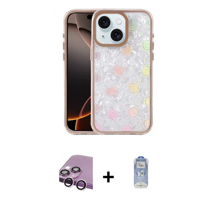 MARSİLYAN™- iPhone 14 Kılıf Odak Prime - Siyah Joko Magic 5D Cam + Mor Raze Metal Kamera Lens
