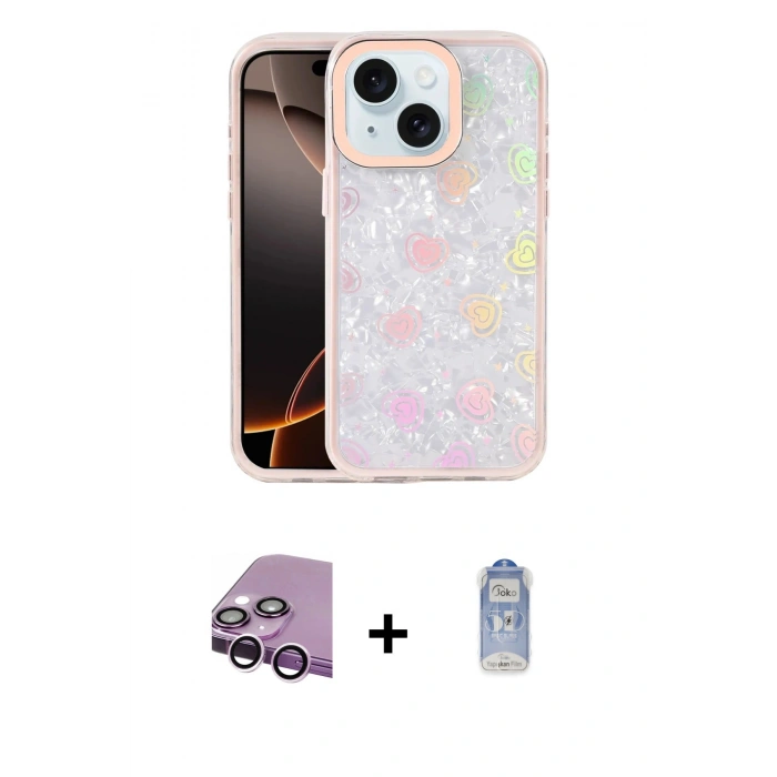 MARSİLYAN™- iPhone 14 Kılıf Odak Prime - Siyah Joko Magic 5D Cam + Mor Raze Metal Kamera Lens