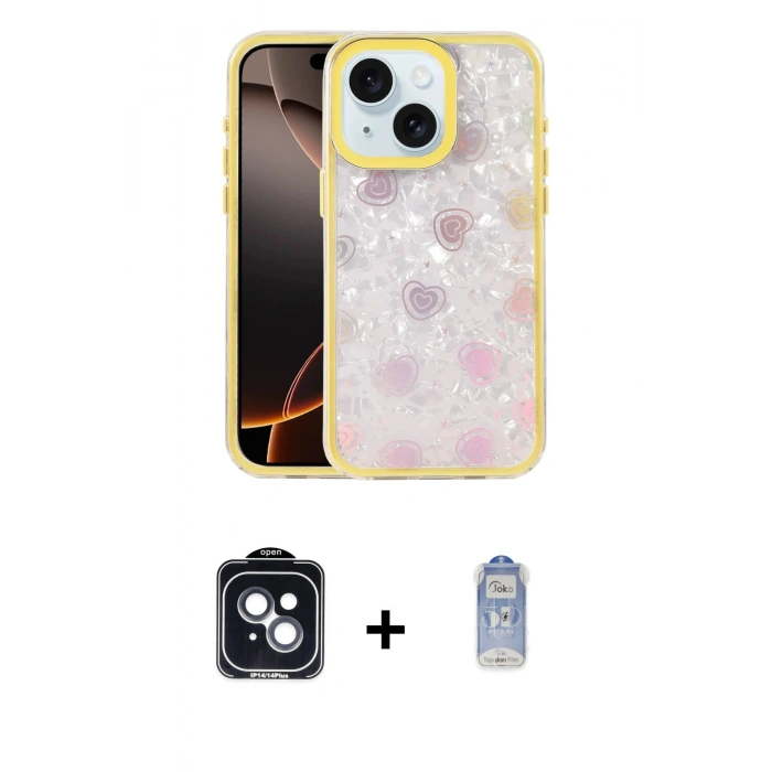 MARSİLYAN™- iPhone 14 Kılıf Odak Prime - Siyah Joko Magic 5D Cam + Siyah PVD Metal Kamera Lens