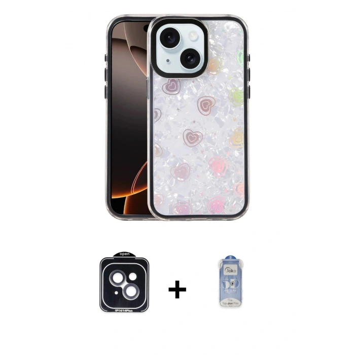 MARSİLYAN™- iPhone 14 Kılıf Odak Prime - Siyah Joko Magic 5D Cam + Siyah PVD Metal Kamera Lens