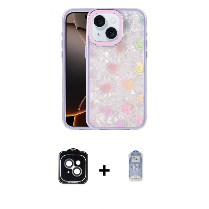 MARSİLYAN™- iPhone 14 Kılıf Odak Prime - Siyah Joko Magic 5D Cam + Yeşil PVD Metal Kamera Lens