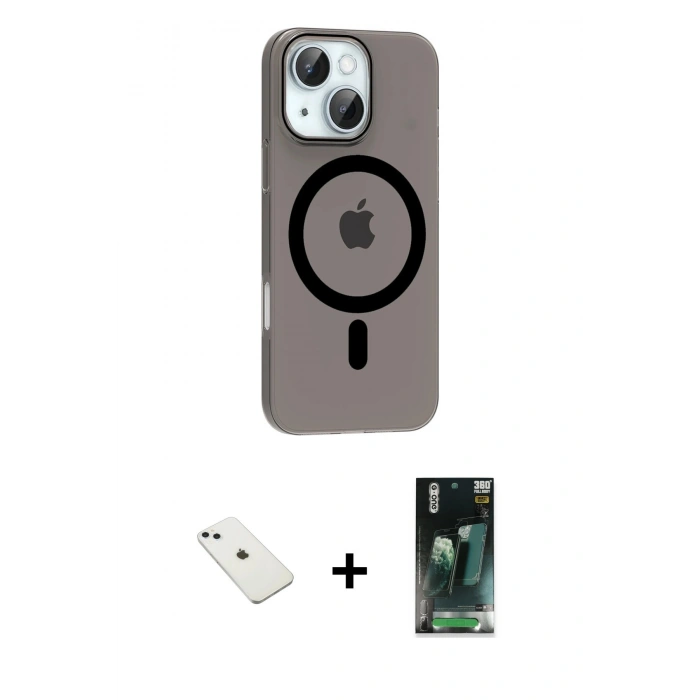 MARSİLYAN™- iPhone 14 Kılıf Pusula Form Özel Seri - Şeffaf 360 Full Body Arka Koruyucu + Diamond Kamera Lens - SABE