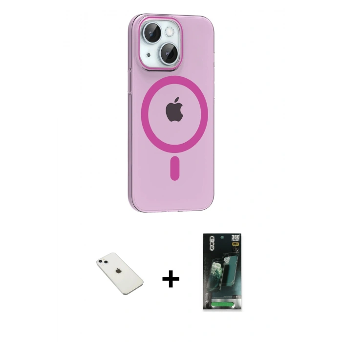 MARSİLYAN™- iPhone 14 Kılıf Pusula Form Özel Seri - Şeffaf 360 Full Body Arka Koruyucu + Diamond Kamera Lens - SABE