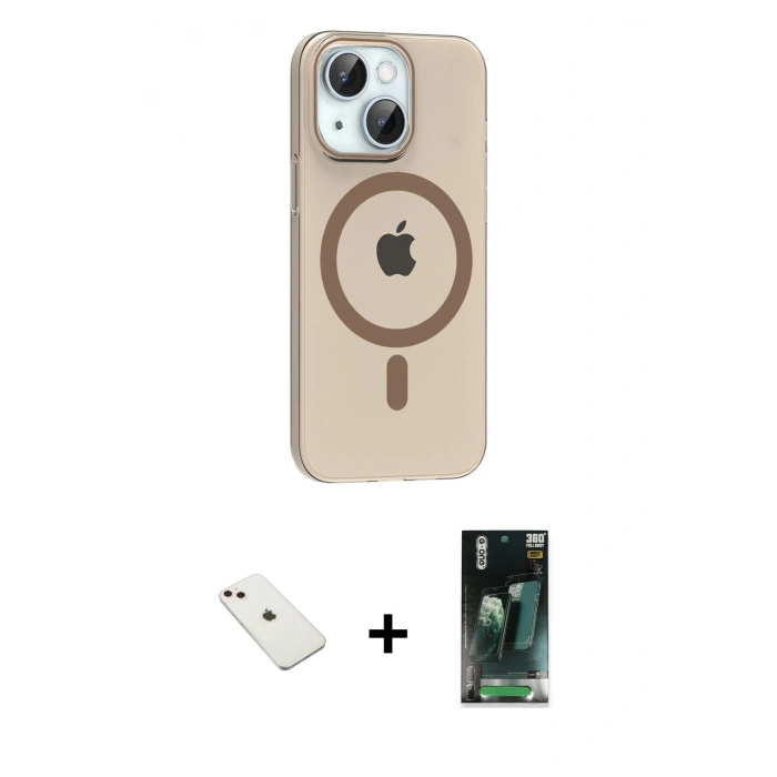 MARSİLYAN™- iPhone 14 Kılıf Pusula Form Özel Seri - Şeffaf 360 Full Body Arka Koruyucu + Diamond Kamera Lens - PE