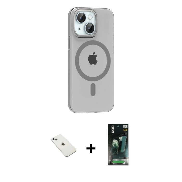 MARSİLYAN™- iPhone 14 Kılıf Pusula Form Özel Seri - Şeffaf 360 Full Body Arka Koruyucu + Diamond Kamera Lens - SABE