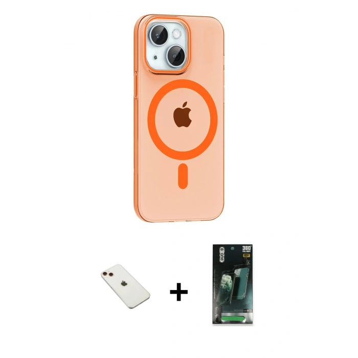 MARSİLYAN™- iPhone 14 Kılıf Pusula Form Özel Seri - Şeffaf 360 Full Body Arka Koruyucu + Diamond Kamera Lens - KI