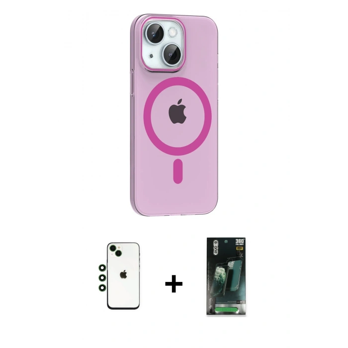 MARSİLYAN™- iPhone 14 Kılıf Pusula Form Özel Seri - Şeffaf 360 Full Body Arka Koruyucu + Shine Kamera Lens - YL