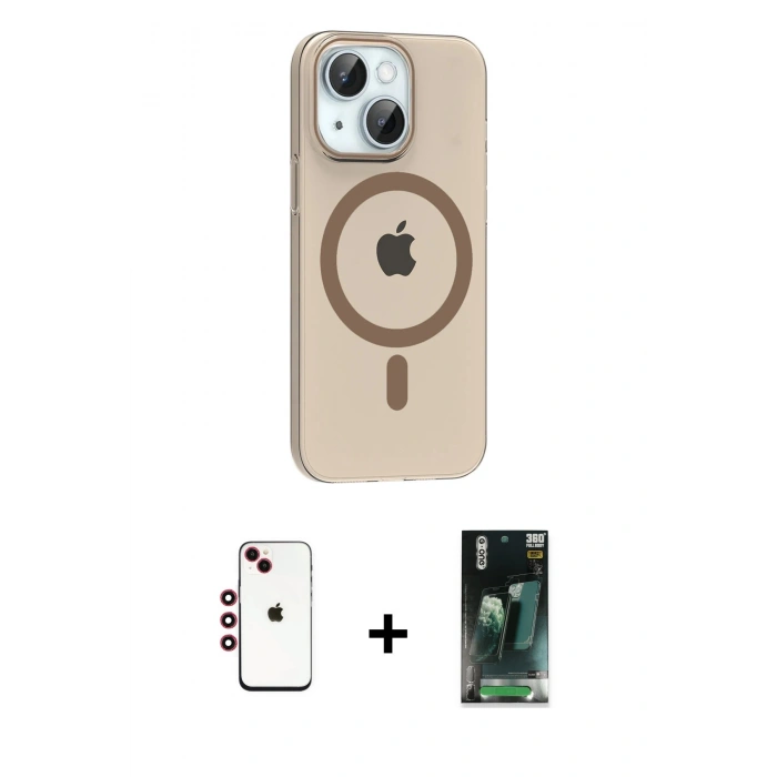 MARSİLYAN™- iPhone 14 Kılıf Pusula Form Özel Seri - Şeffaf 360 Full Body Arka Koruyucu + Shine Kamera Lens - KI