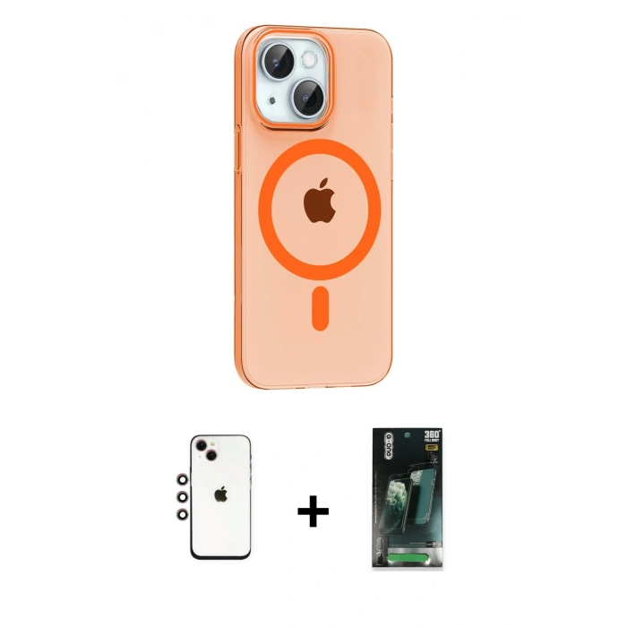 MARSİLYAN™- iPhone 14 Kılıf Pusula Form Özel Seri - Şeffaf 360 Full Body Arka Koruyucu + Shine Kamera Lens - GI