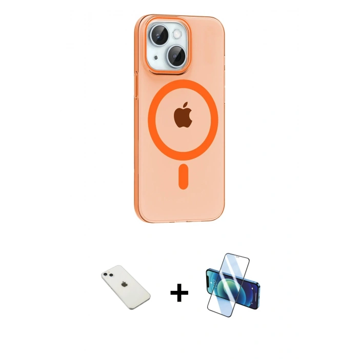 MARSİLYAN™- iPhone 14 Kılıf Pusula Form Özel Seri - Siyah 3D Antistatik Cam Ekran Koruyucu + Sierra Blue Diamond Kamera Lens