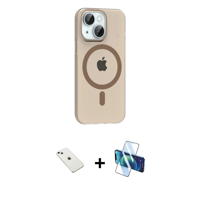MARSİLYAN™- iPhone 14 Kılıf Pusula Form Özel Seri - Siyah 3D Antistatik Cam Ekran Koruyucu + Sierra Blue Diamond Kamera Lens