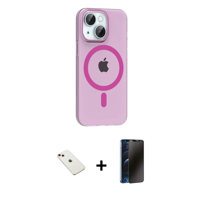 MARSİLYAN™- iPhone 14 Kılıf Pusula Form Özel Seri - Siyah 3D Antistatik Hayalet Cam Ekran Koruyucu + Diamond Kamera Lens - KI
