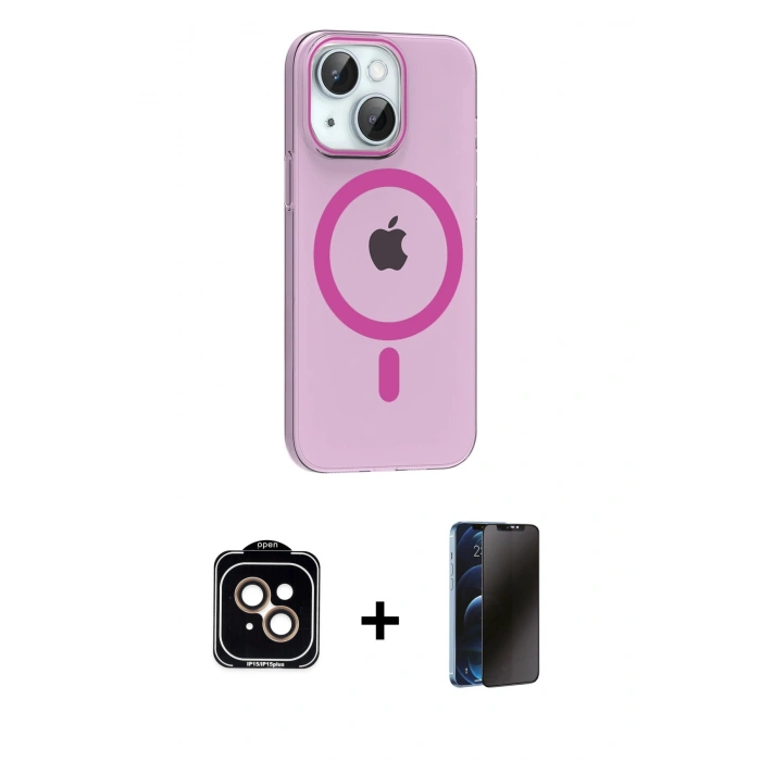 MARSİLYAN™- iPhone 14 Kılıf Pusula Form Özel Seri - Siyah 3D Antistatik Hayalet Cam Ekran Koruyucu + PVD Metal Kamera Lens - TU