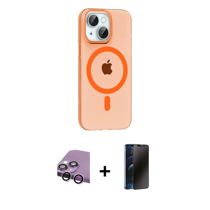 MARSİLYAN™- iPhone 14 Kılıf Pusula Form Özel Seri - Siyah 3D Antistatik Hayalet Cam Ekran Koruyucu + Raze Metal Kamera Lens - GS
