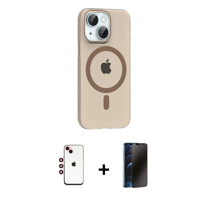 MARSİLYAN™- iPhone 14 Kılıf Pusula Form Özel Seri - Siyah 3D Antistatik Hayalet Cam Ekran Koruyucu + Shine Kamera Lens - KI