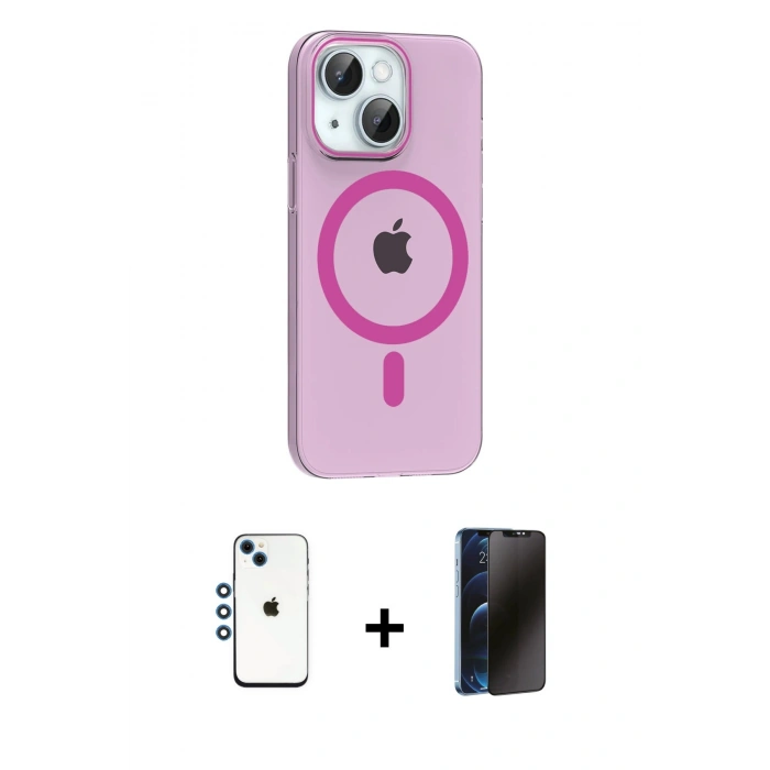 MARSİLYAN™- iPhone 14 Kılıf Pusula Form Özel Seri - Siyah 3D Antistatik Hayalet Cam Ekran Koruyucu + Shine Kamera Lens - MI