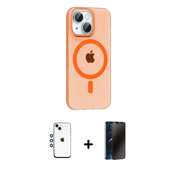 MARSİLYAN™- iPhone 14 Kılıf Pusula Form Özel Seri - Siyah 3D Antistatik Hayalet Cam Ekran Koruyucu + Shine Kamera Lens - MI