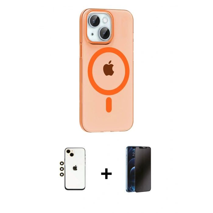 MARSİLYAN™- iPhone 14 Kılıf Pusula Form Özel Seri - Siyah 3D Antistatik Hayalet Cam Ekran Koruyucu + Shine Kamera Lens - GD
