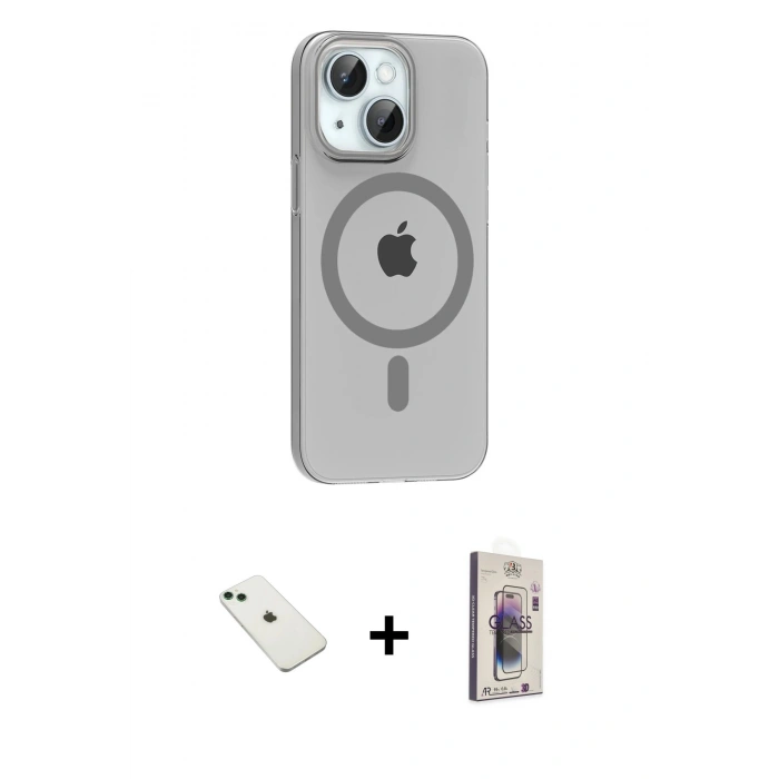 MARSİLYAN™- iPhone 14 Kılıf Pusula Form Özel Seri - Siyah Bilvis 3D Cam Ekran Koruyucu + Diamond Kamera Lens - YL