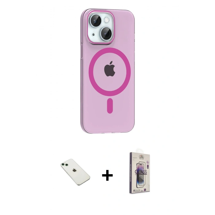 MARSİLYAN™- iPhone 14 Kılıf Pusula Form Özel Seri - Siyah Bilvis 3D Cam Ekran Koruyucu + Diamond Kamera Lens - YL