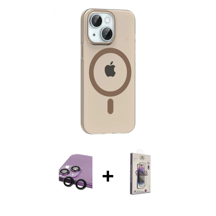 MARSİLYAN™- iPhone 14 Kılıf Pusula Form Özel Seri - Siyah Bilvis 3D Cam Ekran Koruyucu + Raze Metal Kamera Lens - SH
