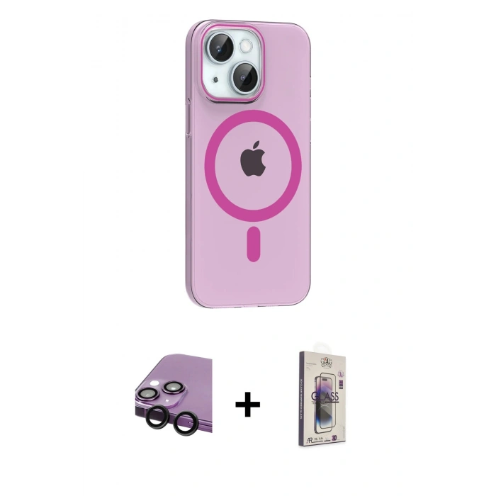 MARSİLYAN™- iPhone 14 Kılıf Pusula Form Özel Seri - Siyah Bilvis 3D Cam Ekran Koruyucu + Raze Metal Kamera Lens - SH