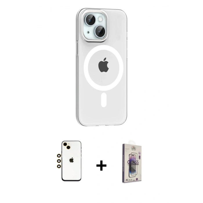 MARSİLYAN™- iPhone 14 Kılıf Pusula Form Özel Seri - Siyah Bilvis 3D Cam Ekran Koruyucu + Shine Kamera Lens - GD