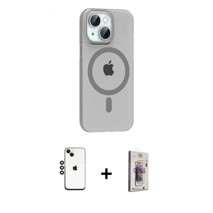 MARSİLYAN™- iPhone 14 Kılıf Pusula Form Özel Seri - Siyah Bilvis 3D Cam Ekran Koruyucu + Shine Kamera Lens - SH