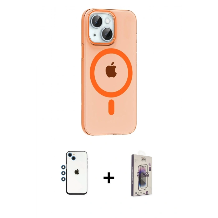 MARSİLYAN™- iPhone 14 Kılıf Pusula Form Özel Seri - Siyah Bilvis 3D Cam Ekran Koruyucu + Shine Kamera Lens - MI