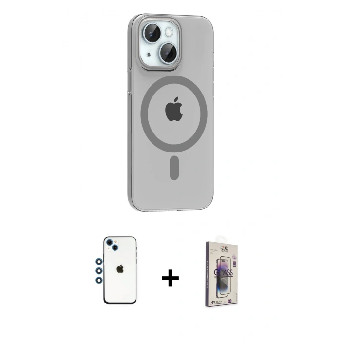 MARSİLYAN™- iPhone 14 Kılıf Pusula Form Özel Seri - Siyah Bilvis 3D Cam Ekran Koruyucu + Shine Kamera Lens - MI