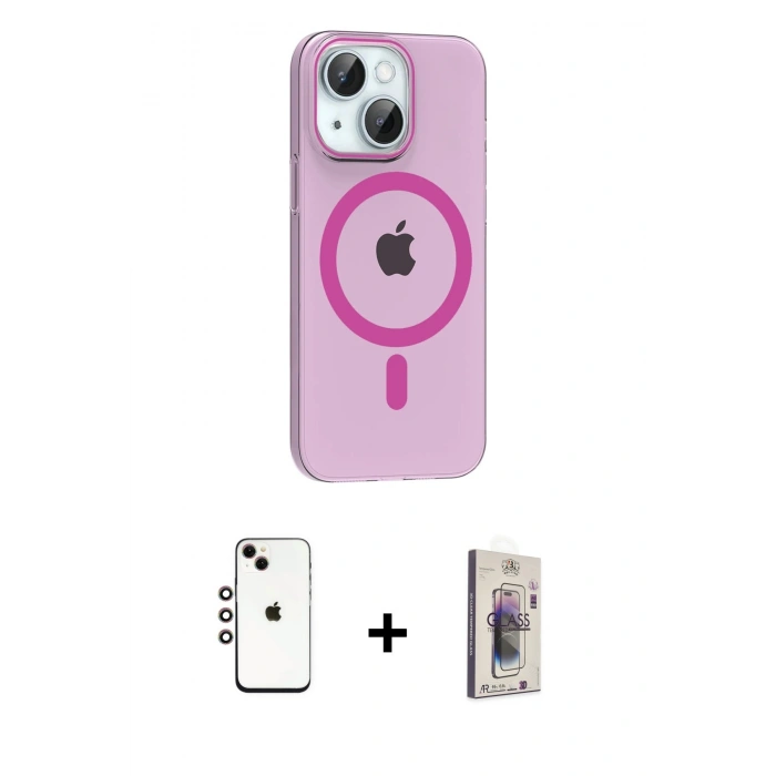 MARSİLYAN™- iPhone 14 Kılıf Pusula Form Özel Seri - Siyah Bilvis 3D Cam Ekran Koruyucu + Shine Kamera Lens - GI