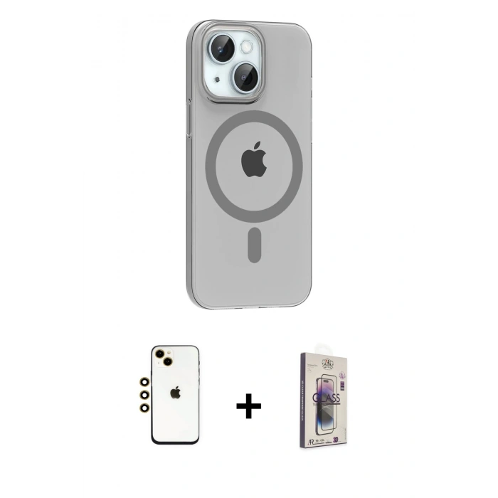 MARSİLYAN™- iPhone 14 Kılıf Pusula Form Özel Seri - Siyah Bilvis 3D Cam Ekran Koruyucu + Shine Kamera Lens - GD