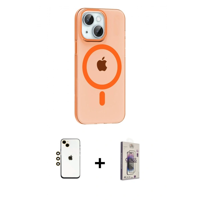 MARSİLYAN™- iPhone 14 Kılıf Pusula Form Özel Seri - Siyah Bilvis 3D Cam Ekran Koruyucu + Shine Kamera Lens - GD