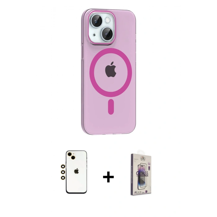 MARSİLYAN™- iPhone 14 Kılıf Pusula Form Özel Seri - Siyah Bilvis 3D Cam Ekran Koruyucu + Shine Kamera Lens - GD
