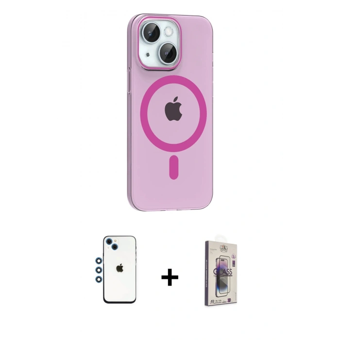 MARSİLYAN™- iPhone 14 Kılıf Pusula Form Özel Seri - Siyah Bilvis 3D Cam Ekran Koruyucu + Shine Kamera Lens - MI