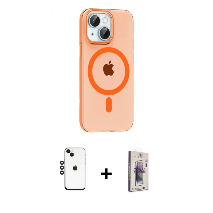 MARSİLYAN™- iPhone 14 Kılıf Pusula Form Özel Seri - Siyah Bilvis 3D Cam Ekran Koruyucu + Shine Kamera Lens - SH