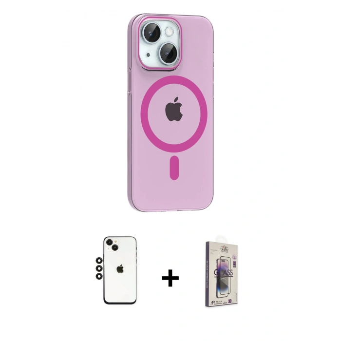 MARSİLYAN™- iPhone 14 Kılıf Pusula Form Özel Seri - Siyah Bilvis 3D Cam Ekran Koruyucu + Shine Kamera Lens - SH