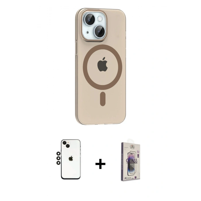 MARSİLYAN™- iPhone 14 Kılıf Pusula Form Özel Seri - Siyah Bilvis 3D Cam Ekran Koruyucu + Shine Kamera Lens - SH