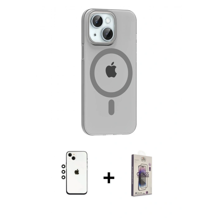 MARSİLYAN™- iPhone 14 Kılıf Pusula Form Özel Seri - Siyah Bilvis 3D Cam Ekran Koruyucu + Shine Kamera Lens - GS